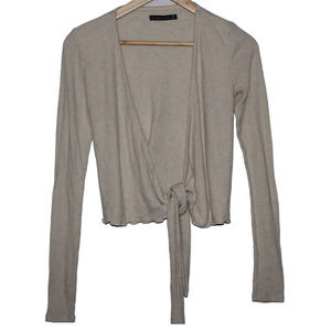 Abercrombie & Fitch Cream Ribbed Knit V-Neck Long Sleeve Shrug Sweater Size XS